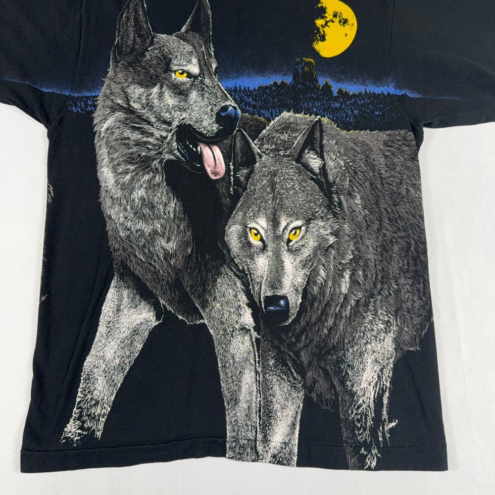 Vintage Wolf Moon Graphic T-Shirt AOP Single Stitch Large Black USA - Picture 2 of 9
